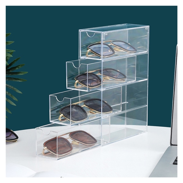 Glasögon förvaringsbox 4 lager staplingsbar Transparent solglasögon Display Organizer för kontorsrum