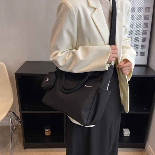 Paris_Stor Canvas Tote Taske - Computertaske til Kvinder, Skuldertaske i Canvas
