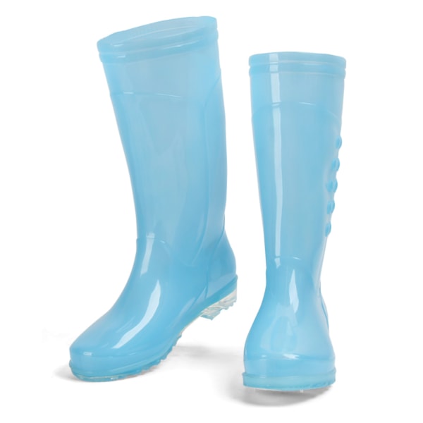 Korkeat sadesaappaat, liukumattomat vedenpitävät sadekengät PVC läpinäkyvät sadejalkineet, pehmopuuvillapäällinen naisille aikuisille, sininen 38