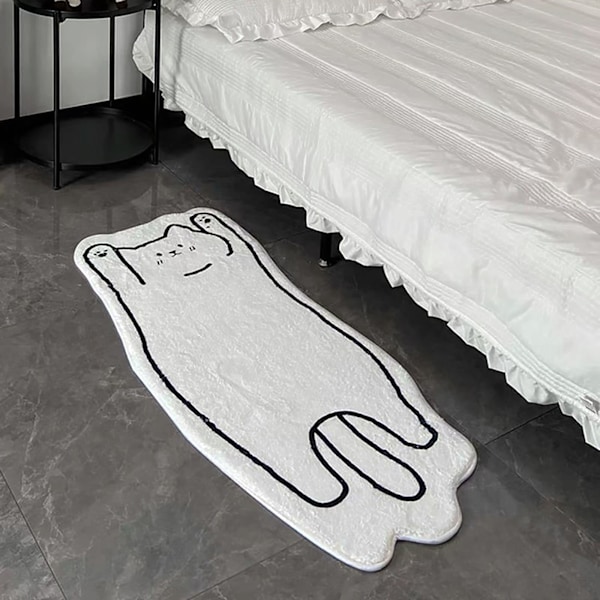 Pestävä matto makuuhuoneeseen 40 x 120 cm, söpö ja hauska lastenhuoneen matto, moderni, painettu, valkoinen, epäsäännöllinen muoto eteiseen