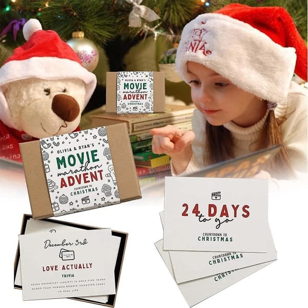 Jul-adventskalenderkort 2022, 24 st/ set Familjefilmspellista Låtadventskalender, 24 dagars julnedräkningslåda Julklapp Movie