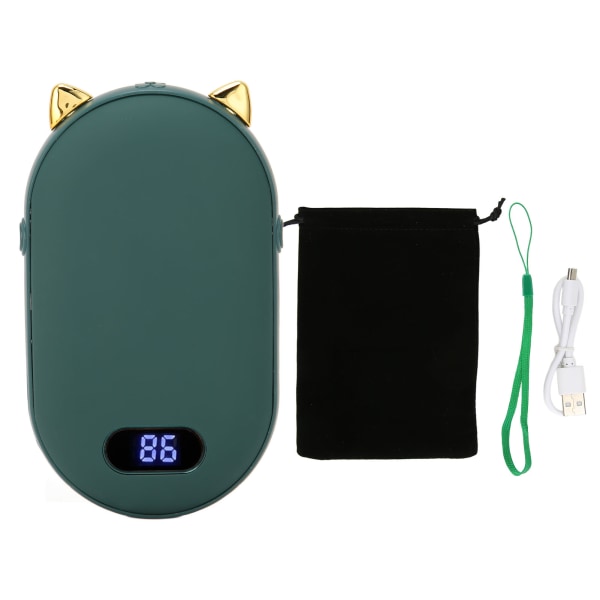 Elektrisk håndvarmer USB Oppladbar 2-temperaturgir Dobbeltsideoppvarming Multifunksjonell Power Bank Grønn