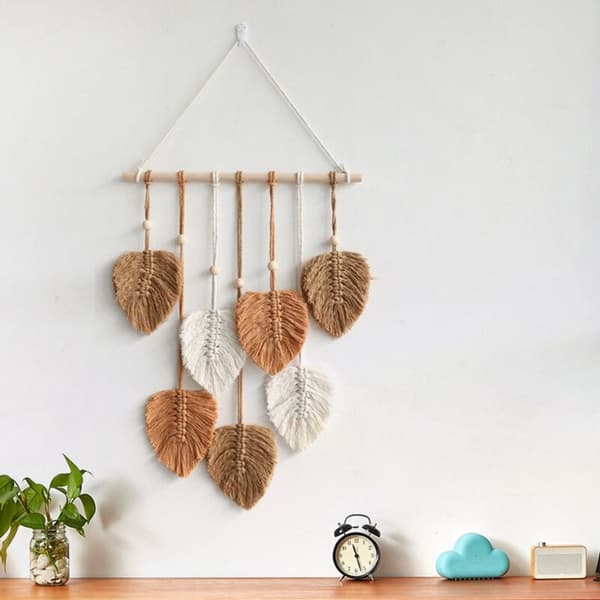 Löv Macrame Väggbonad Boho Rum Heminredning Vävd Estetisk Gobeläng Hem Rum Bröllopsdekoration