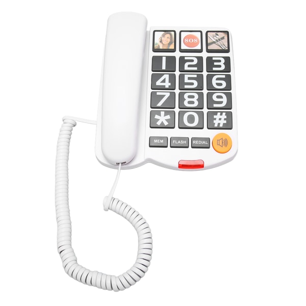 Storknappstelefon Multifunktionstelefon med snabbval handsfree fast telefon med sladd och högtalare för seniorer Vit