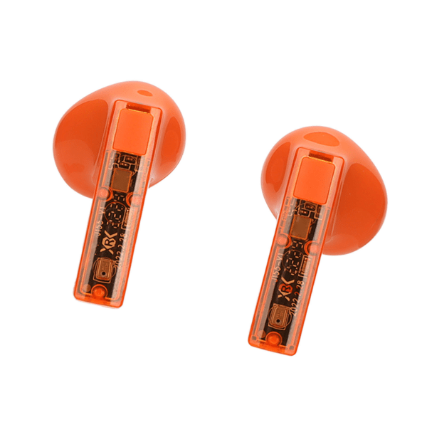 Langattomat Bluetooth nappikuulokkeet läpikuultava runkorakenne Matala latenssi 2-suuntainen lähetyspeli Urheilunappikuulokkeet ulkokäyttöön oranssi