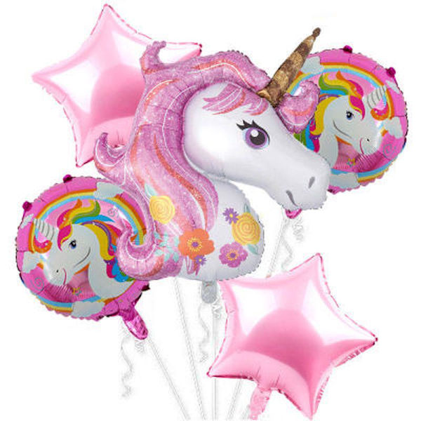 5 stk Tegneserie Unicorn Folie Ballonger Bursdag Bryllup Fest Tilbehør Baby Shower Ballong Dekor Pink