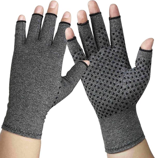 Kompressionshandsker - Reumatisme & Arthritis - Størrelse L - Halve Fingre - Grå