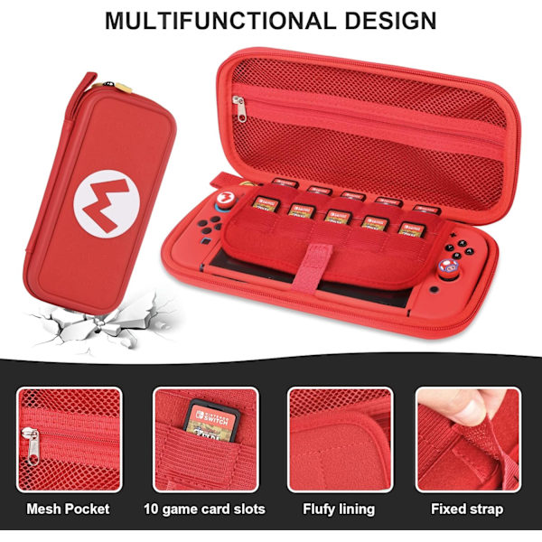 Etui for Nintendo Switch, Spillkort-etui for Nintendo Switch & OLED, Spillkort-etui Switch-veske, Bærbar Spill 10 Kort Holder-oppbevaring (rød)