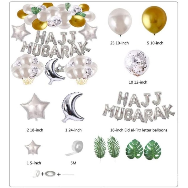 Eid Mubarak Ballonger Ballonger og Tilbehør Banner sølv silver