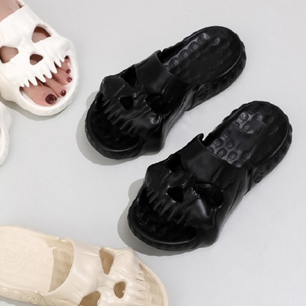 Herre Skull Slippers EVA Tyk Sål Skridsikre Bløde Skull Slippers til Sommer Udendørs Sort 42/43