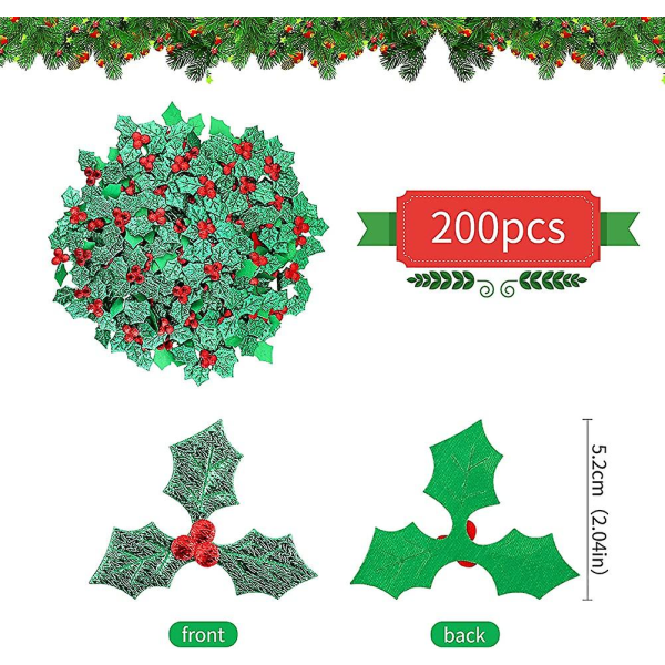 200st konstgjorda järnekbär med grønt blad Konstgjorda tallplockar falska röda