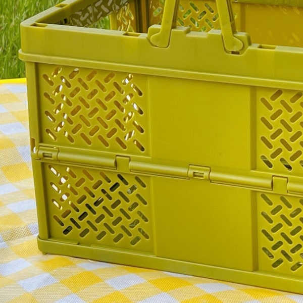 Vikbar picknickkorg Stapelbar förvaringslåda Plastvarukorg med handtag för utomhushem Olivgrön