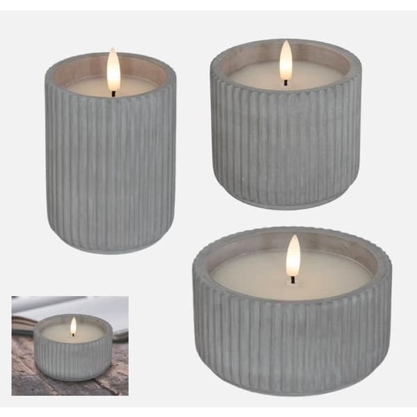 Cozzy telysholder i sement inkl. LED-lys m/ 3D-flamme, 3-pakning m/ timer—pa