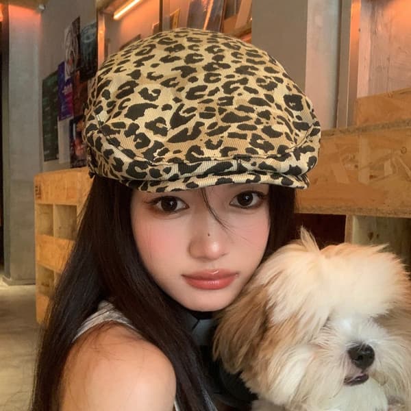 Print Cap Leopard Basker Britisk Peaket Caps