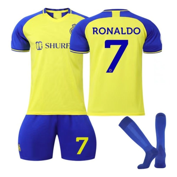 2023 Al-nassr Fc nr. 7 Ronaldo hemmatröja Al Nasr Riyadh 18（höjd 100-110cm, vikt 18-22KG）