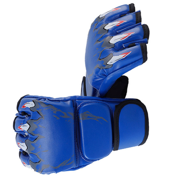 Halvfinger boksekamphansker Halvfinger kickboksinghansker med justerbart armbånd for menn kvinner Tigerklo stil blå