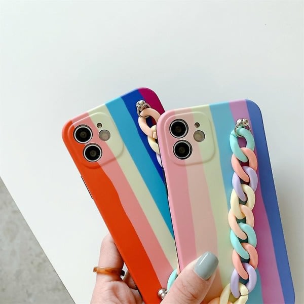 Nytt för Iphone 12 Pro Rainbow Shockproof Case med Rainbow Armband(b)