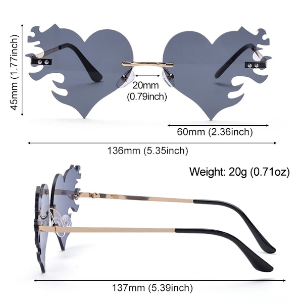 Naisten sydämen muotoiset aurinkolasit Kehyksettömät aurinkolasit UV400-suoja black gray