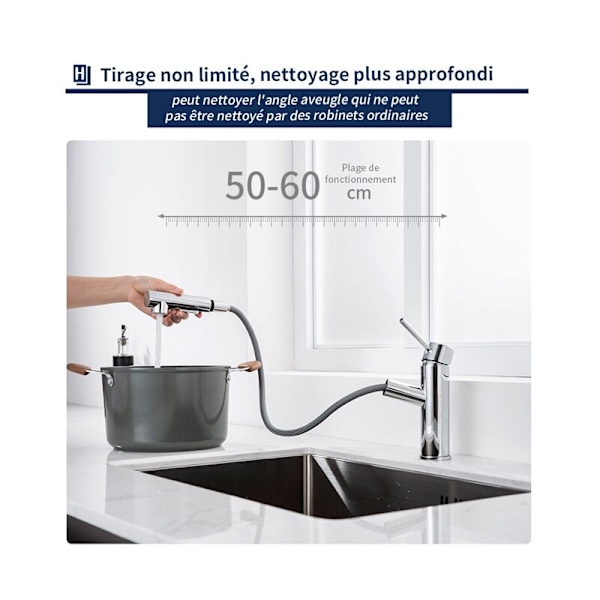 120° drejelig køkkenarmatur med udtrækkelig tud, 2 tude at vælge imellem.