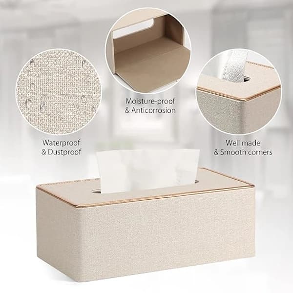 Serviettholder i PU-lær, rektangulær serviettholder for Kleenex-boks Linen Platinum