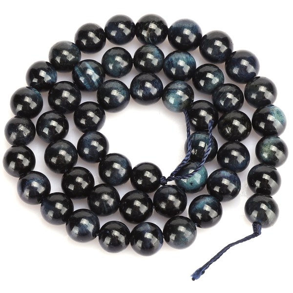 Naturstein blå svart tigerøye runde perler DIY smykker armbånd lage tilbehør 8 mm 48 stk perler