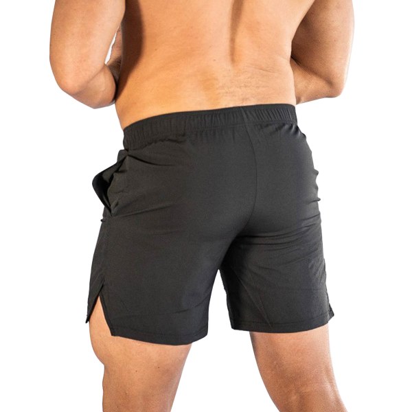 Sportshorts för män med ficka Snabbtorkande Mesh Dragsko-stängning Svart Löparshorts för män för Fitness Svart med White Label XL