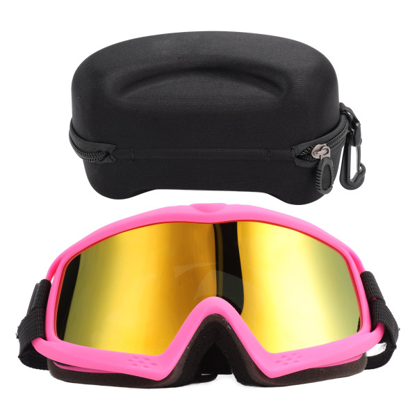 Hundsolglasögon Vindtät Dammtät UV-skydd Justerbara husdjursglasögon för skidåkning Cykling Resor Rosa ram Röd lins