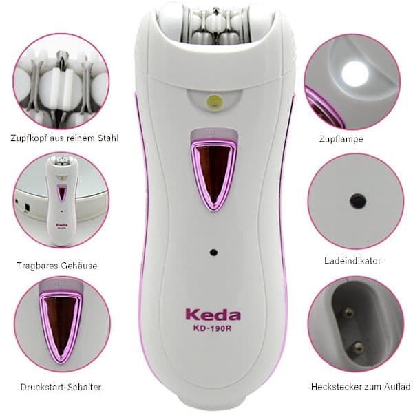 Epilator til kvinder, til ansigt, armhule, bikini og ben, med LED-lys