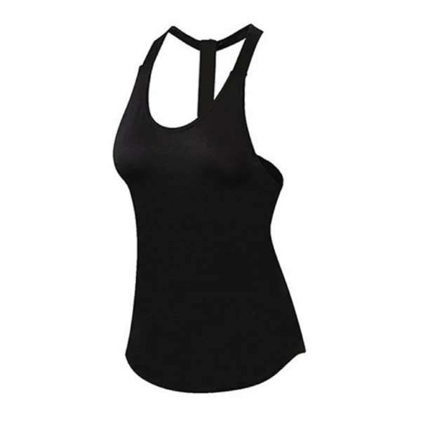 Ärmlös träningströja för kvinnor T-formad rygglös lös passform träningsyoga-tröja, löparskjortor för damer Svart Svart S