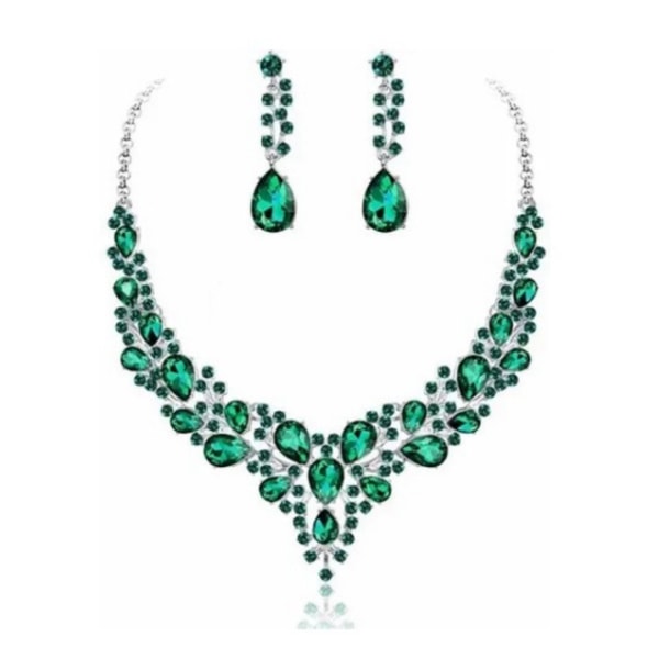 Halsband Örhänge Set grön glänsande utsökt kvinnor dekorativa smycken för bröllopsdag