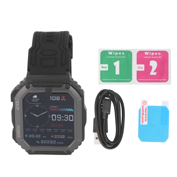 Smart Watch Vandtæt Trintæller Smartwatch med Bluetooth-opkald Fitness Tracker Puls søvnmåler til børn Voksne Sort