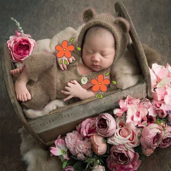Baby Björnhatt Kostym Nyfödda Fotorekvisita Baby Mössa Spädbarnsfotodräkt Virkad Jumpsuit Magenta