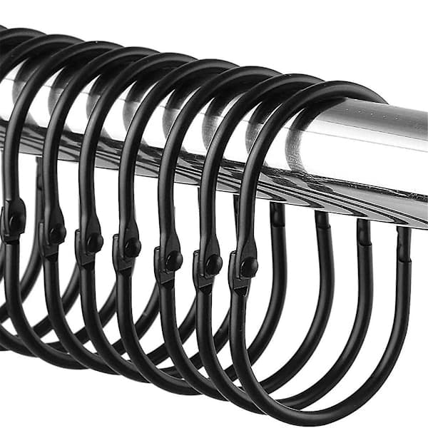 Duschdraperiringar, Duschdraperikrokar, Svarta Duschdraperikrokar Rostfria, Anti-Drop