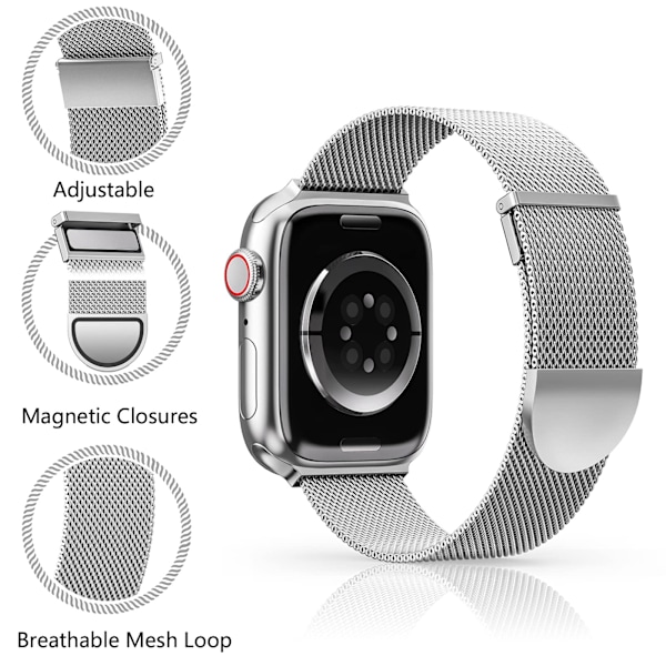 Apple Watch-armband 41mm 40mm 38mm Dam Herr - Dubbelt magnetiskt justerbart ersättningsband - Fashion Metal Strap Silver