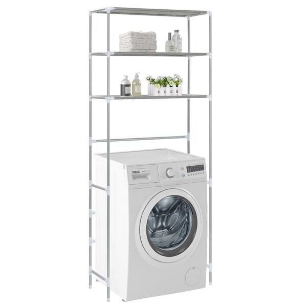 vidaXL Pesukoneen Hylly 3 Hyllyllä Hopea 69x28x169 cm Hopea Hopea