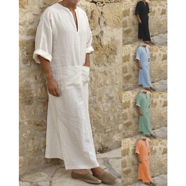 Män Arabisk Muslimsk Lång Robe Kläder Casual Mellanöstern Islamisk Thobe Kaftan Robes Grå XL