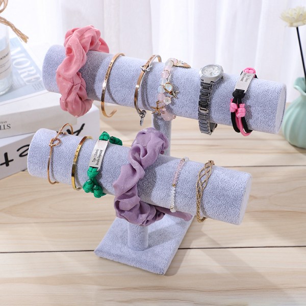 Smykkedisplaystativ Enkelt moderigtigt armbånd Scrunchies-holder til hjemmesmykkebutik Showcase Grå Dobbeltrække