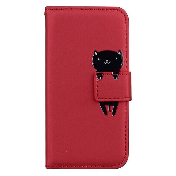 Kompatibel iPhone SE 2020/8/7 Case Stødsikker Sjov 3D Dyre Kat Flip PU Læder Sød Magnetisk Lukning Stativ Cover - Rød null ingen.pa