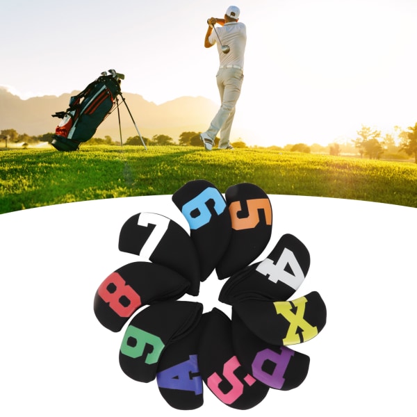 10 kpl Golf Iron cover suurella värinumerolla vedenpitävä neopreeni Golf Iron Club set, musta