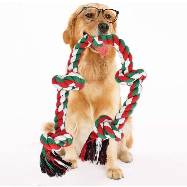 Julhundrep Leker, Holdbare Hundetyggeleker Stabil 5-knops tauleke