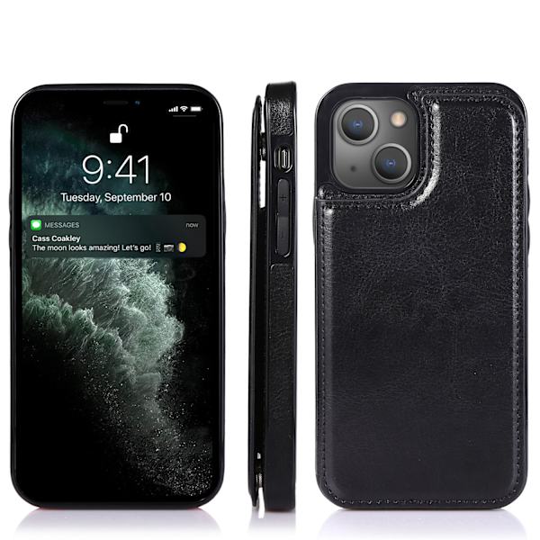 iPhone 12 / 12 Pro - Skal Premium Läder Kortfack Svart