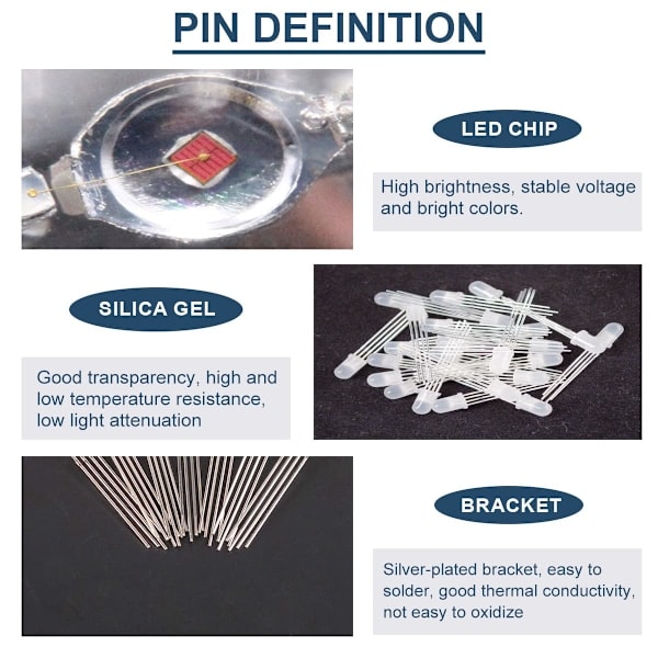 100-pack 5 mm lysdioder med gemensam katod, DC 3 V, 20 mA, RGB trefärgad (röd/grön/blå)