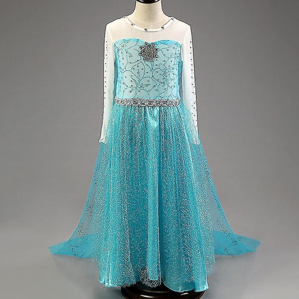 Hmwy-frysta Elsa Barn Flickor Prinsessklänningar Fancy Dress Cosplay Kostym Blue 5-6 vuotta
