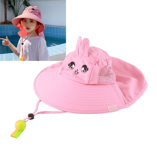 Solhatt för flickor UV-skydd Söt tecknat print Stor brätte Barn Beach Play Cap för sommar Rosa