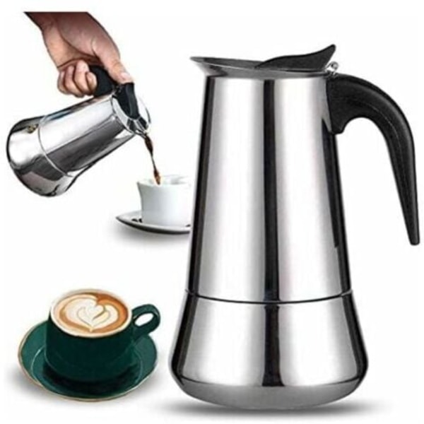 Italiensk kaffebryggare, 2 koppar i rostfritt stål, kompatibel med alla typer av spisar, 100 ml.pa