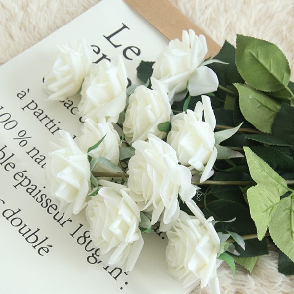 5st Fake Roses Konstgjorda Blommor Långa stjälkar Bukett for White