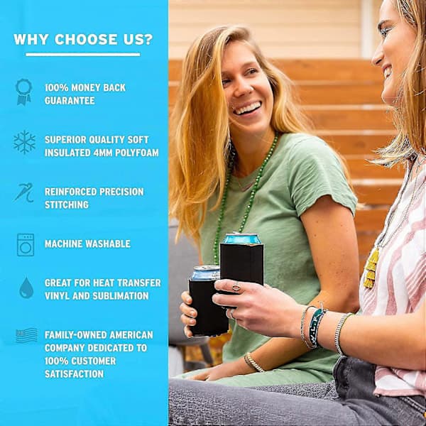 6-pak neopren dåsekøler-ærmer, isolerede, blanke drikkevareholdere til øldåser og flasker, sort, 6,5 x 10 cm