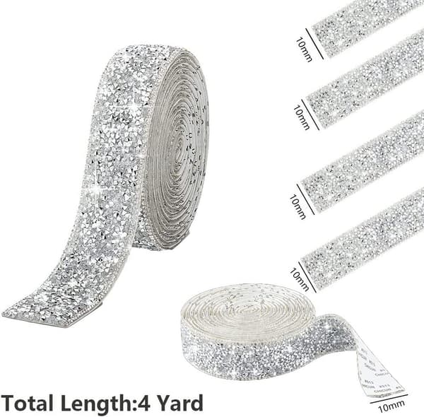 4 ruller sølv hjerte rhinestone bånd krystallrulle, 10 mm