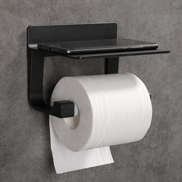 WC-paperiteline, seinään kiinnitettävä WC-paperiteline, itseliimautuva, musta alumiini--.pa