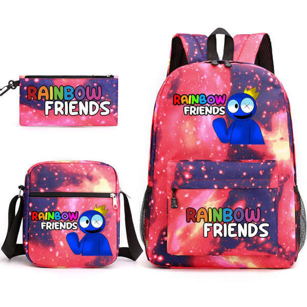 Rainbow Friends Ryggsäck Tredelad Cartoon Student School Bag (Matväska, Case, Ryggsäck) Starry Sky Series röd